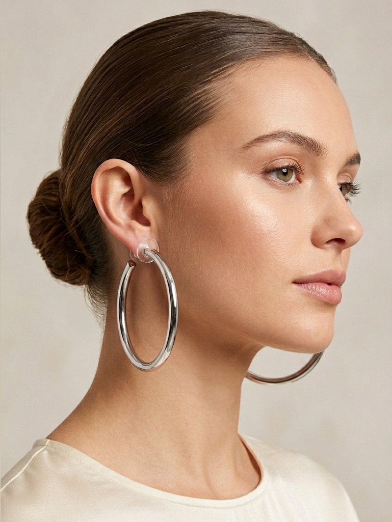 40. Natasha Silver Tone Hoop Earrings